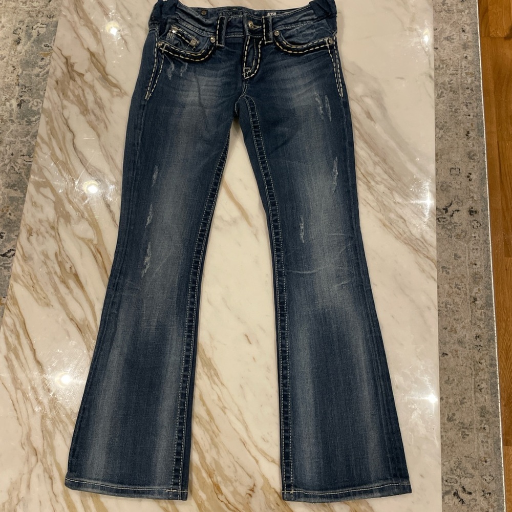 Miss Me Blue Boot Cut Jeans with Classic Stitching